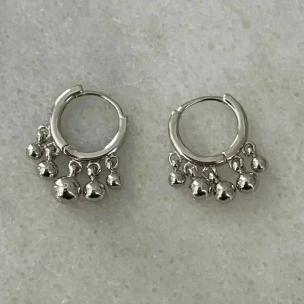COPY - COPY - Sterling Silver Ball Round Fringe Huggie Hoop Earrings